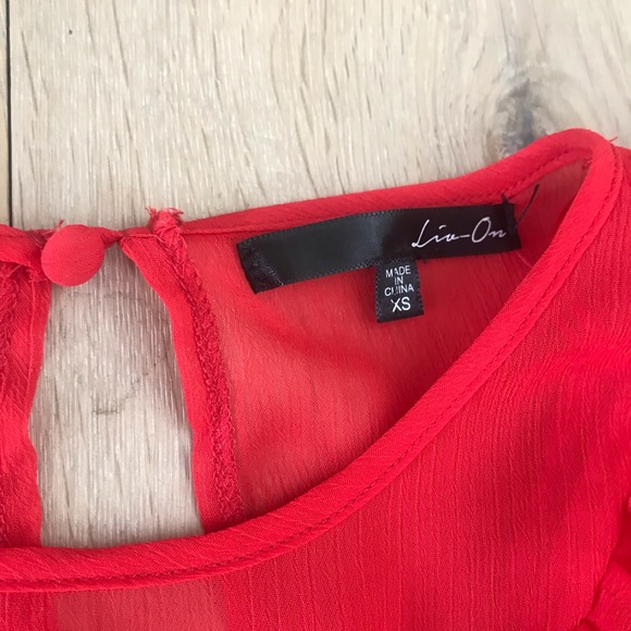 Sheer Red Ruffle Top - Picture 5 of 7